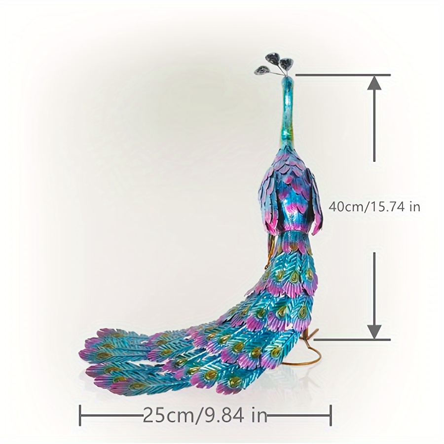 Colorful Metal Indoor/Outdoor Standing Peacock Sculpture