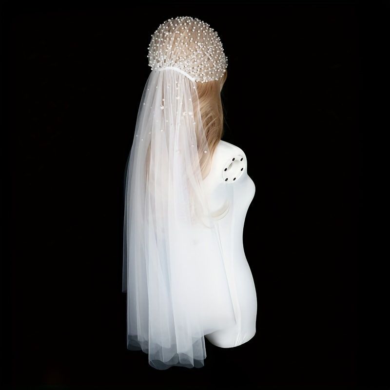 1pc Faux Pearl Bridal Wedding Veil with Ribbon Edge Baroque Style Princess Cathedral Wedding Veil,Temu