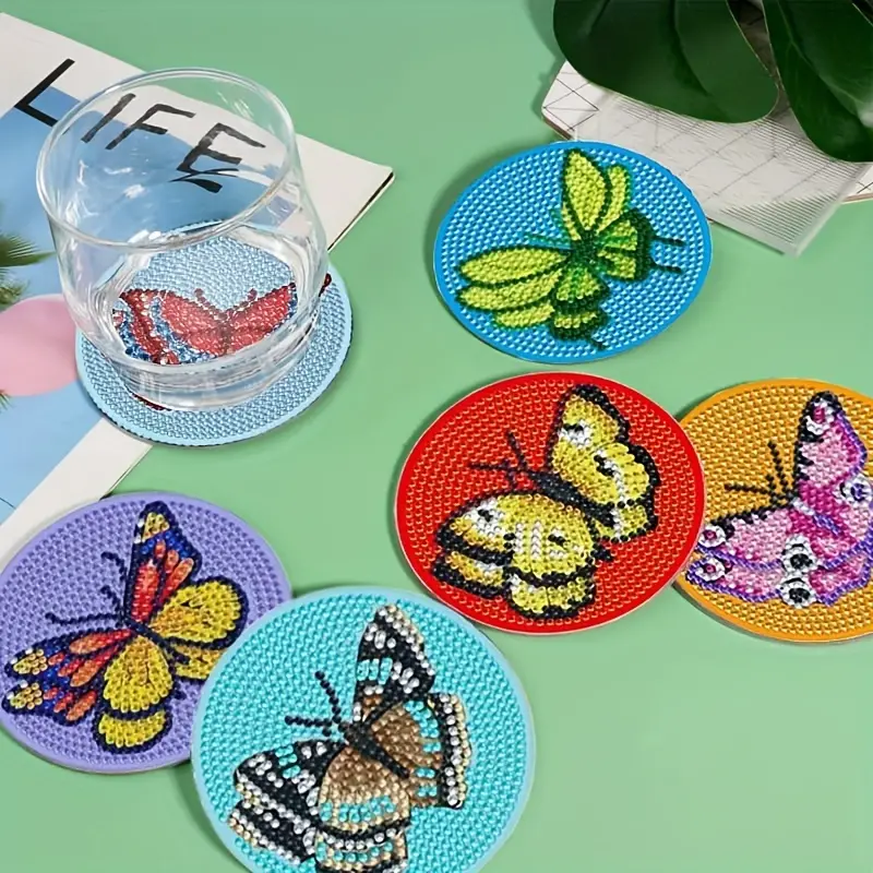 DIY Art Diamond Coaster Kit For Adults Comes With 6 Acrylic Coasters  Featuring Butterfly Designs That You Can Paint Yourself, Making It A Fun  And Crea