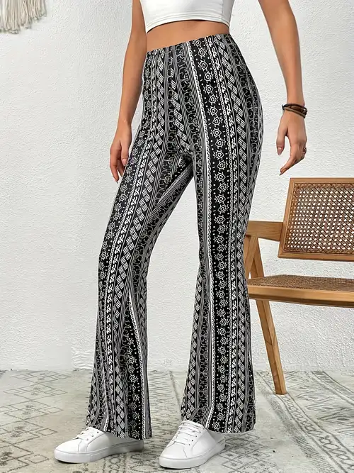 * Allover Print Flared Pants, Hippie Forbidden Pants For Spring & Summer,  Women's Clothing