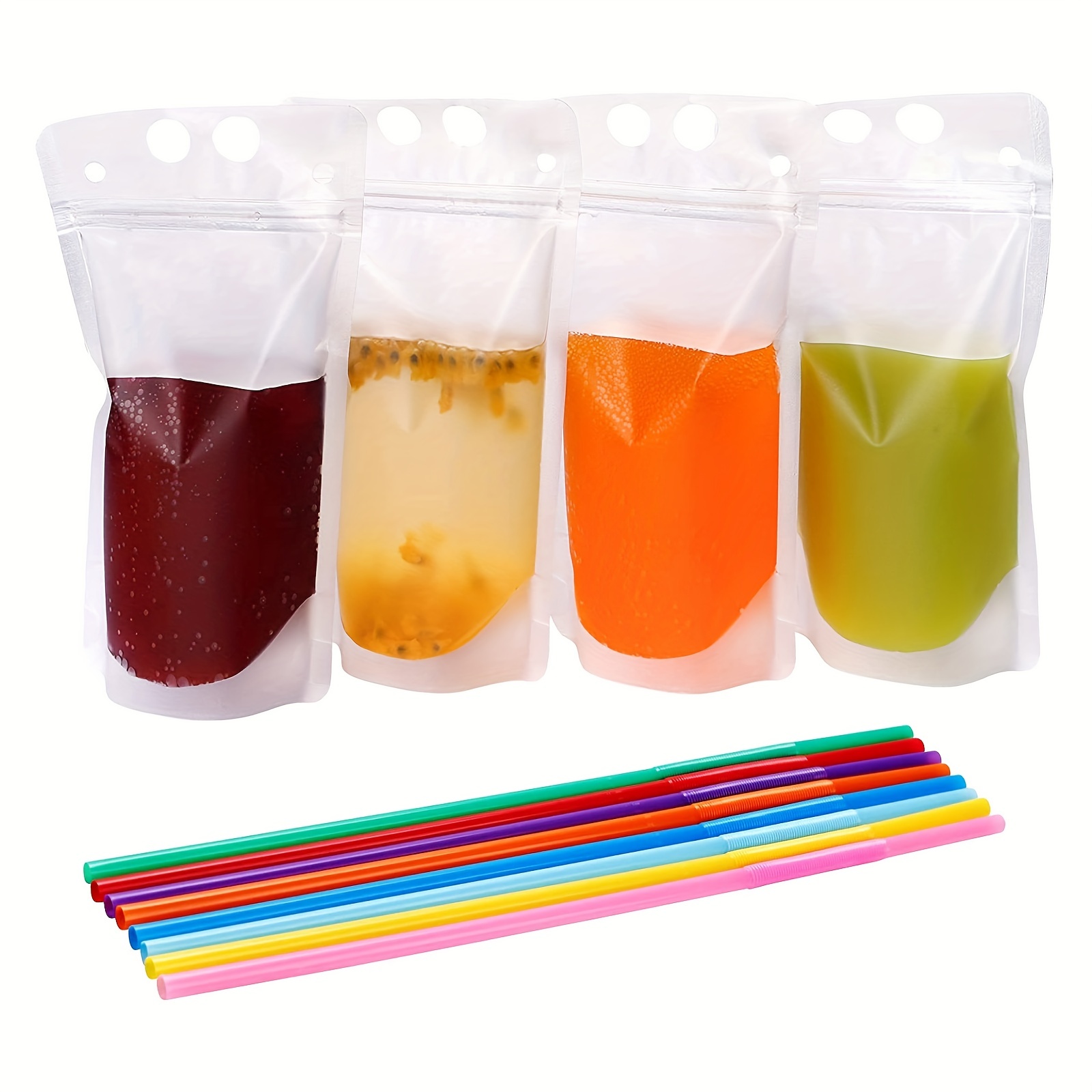 100PCS Drink Pouches Bag Stand-Up Zipper w/ Straw & Funnel for Cold & Hot  Drinks