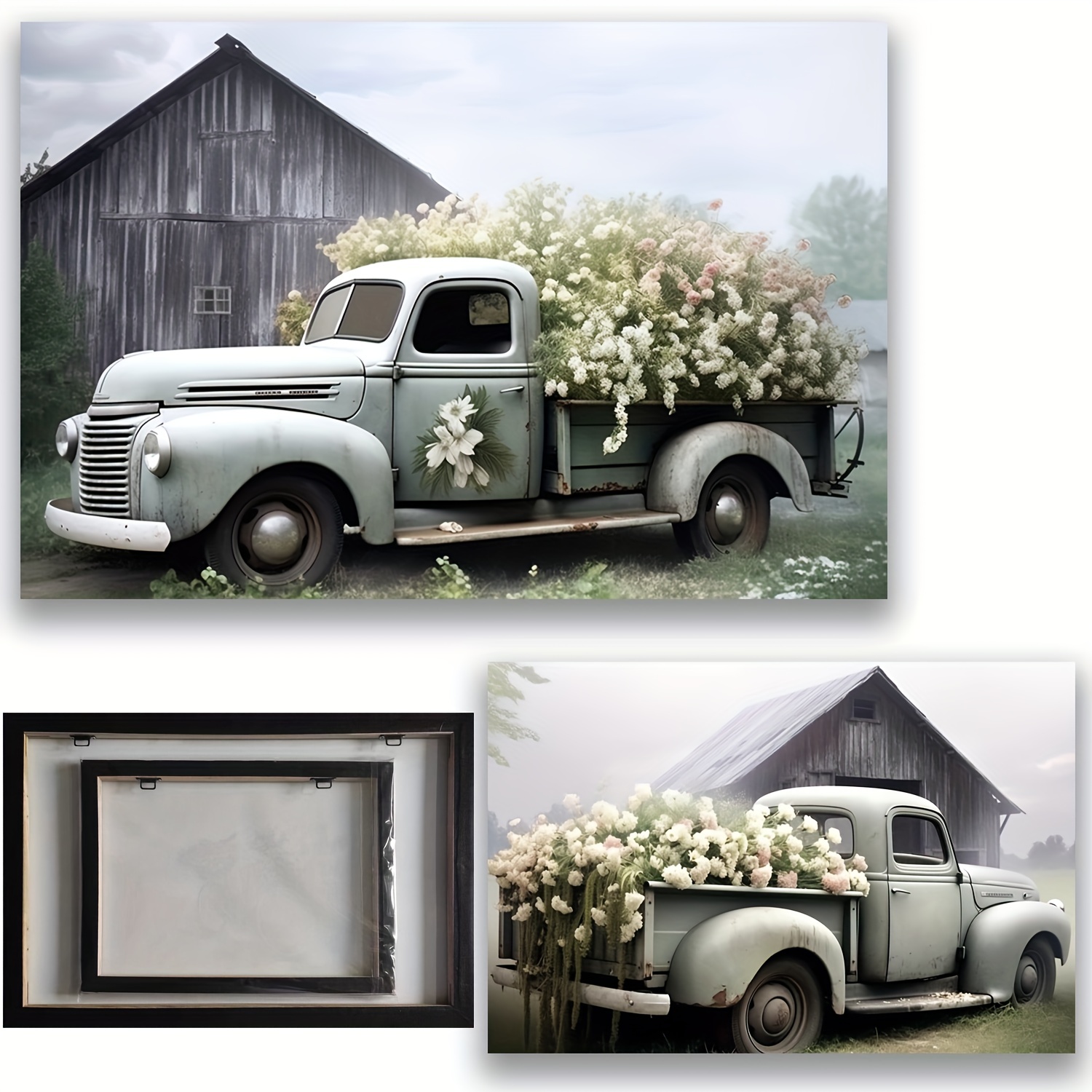 Green Truck Florals Framed 5x7 Canvas