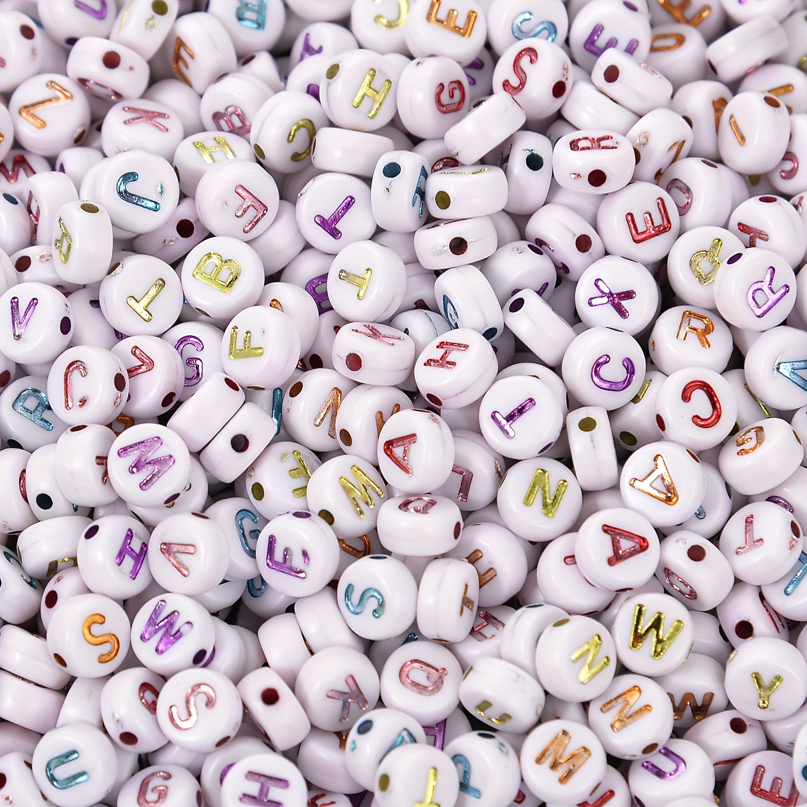 Acrylic Round Beads Washed Mixed White Color Letters Round - Temu