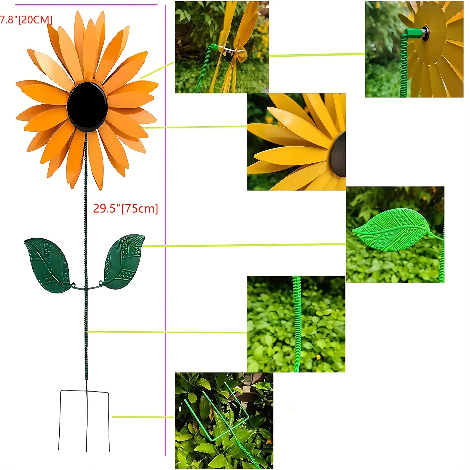 1pc sunflower windmills for outside yard decor sunflower windmill wind spinners outdoor decor ornament spinner for yard and garden outdoor decoration for gardens yards fairy lawn 6