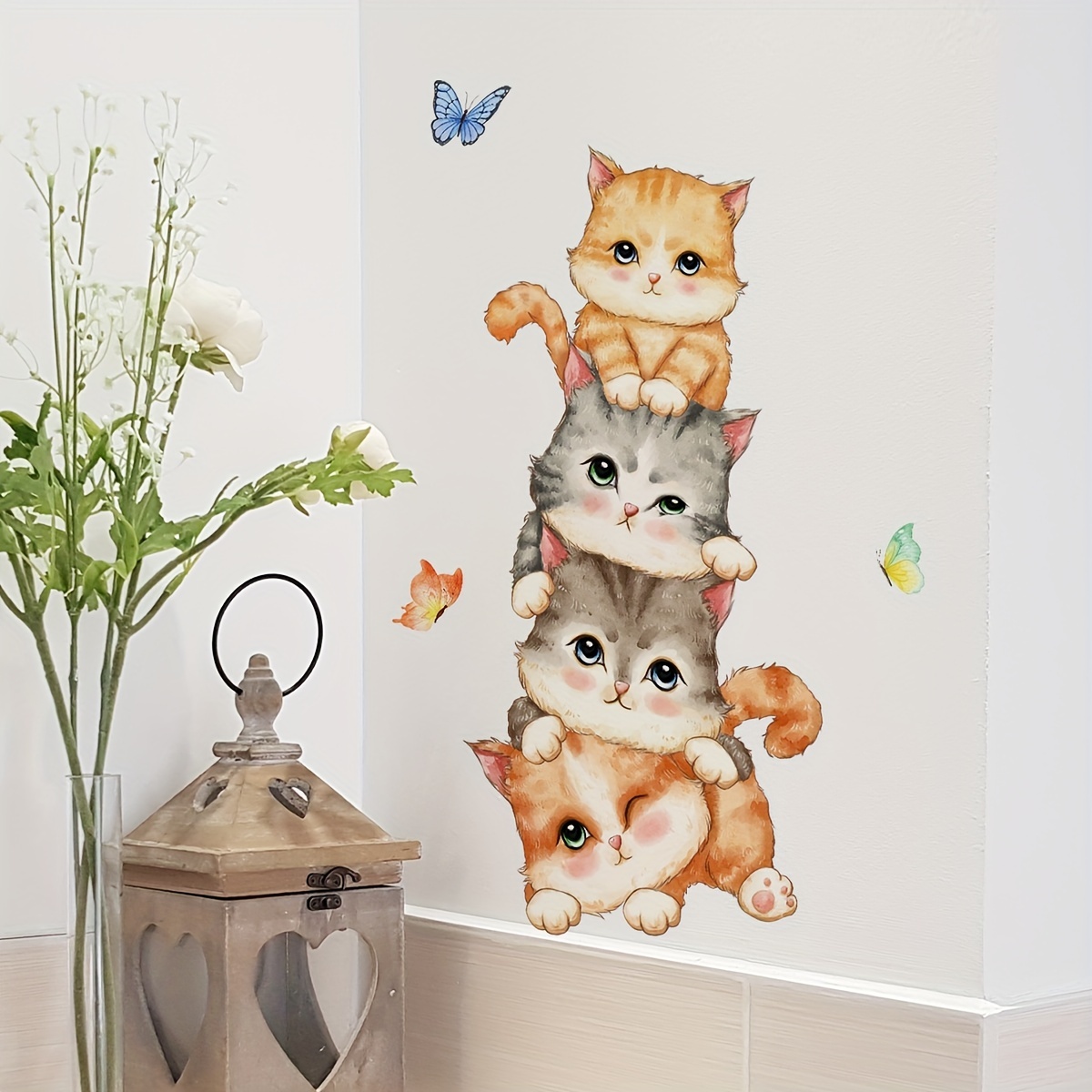 11pcs New 3D Removable Cartoon Animal Cats Large Wall Stickers, Easy to Peel Easy to Stick Safe on Painted Walls Cute Cat Decor Posters for Nursery