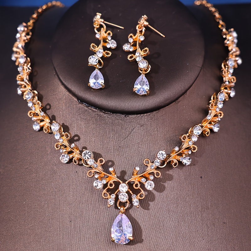women jewelry accessories set including high end rhinestone necklace and earrings bridal wedding accessories princess birthday gifts