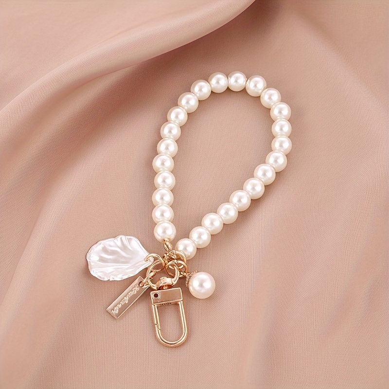 Iron Love Imitation Pearl Keychain Pendant With Split Rings - Temu