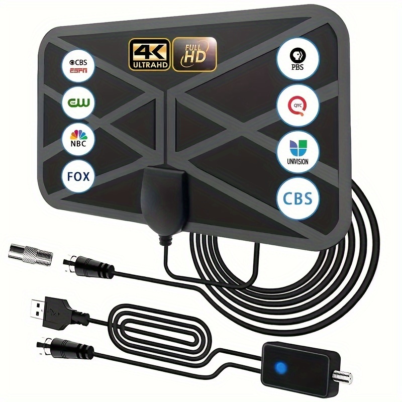  Antena amplificada de TV digital HD - Soporta 4K 1080p y para  televisores más antiguos - Amplificador de señal de interruptor inteligente  interior - Cable coaxial HDTV / adaptador de CA : Electrónica
