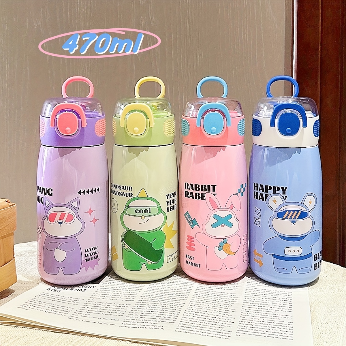 Botella termo de oso Kawaii de 380 ML para niños y niñas, taza