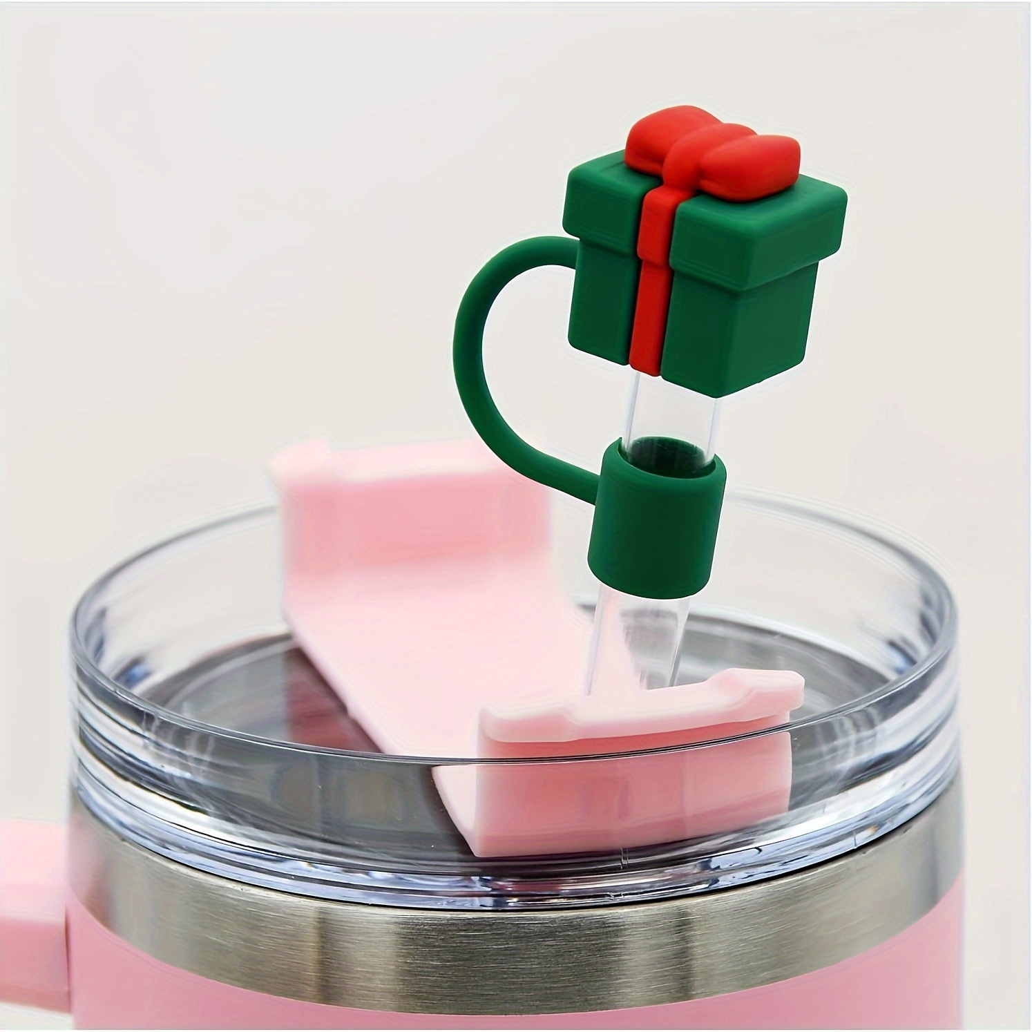 6Pcs 0.4in/10mm Diameter Christmas Silicone Straw Covers Cap