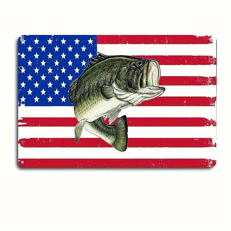 usa Flag Bass Fishing Boat Fish Sign Classic Metal - Temu