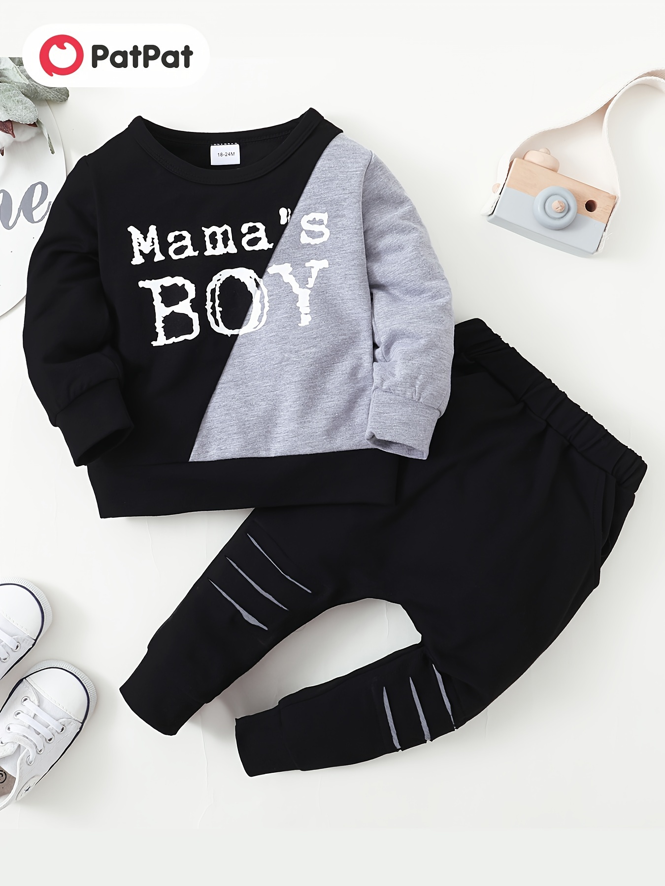 Fashionable Kid Boy Game Letter Print Colorblock 2-piece Casual Set