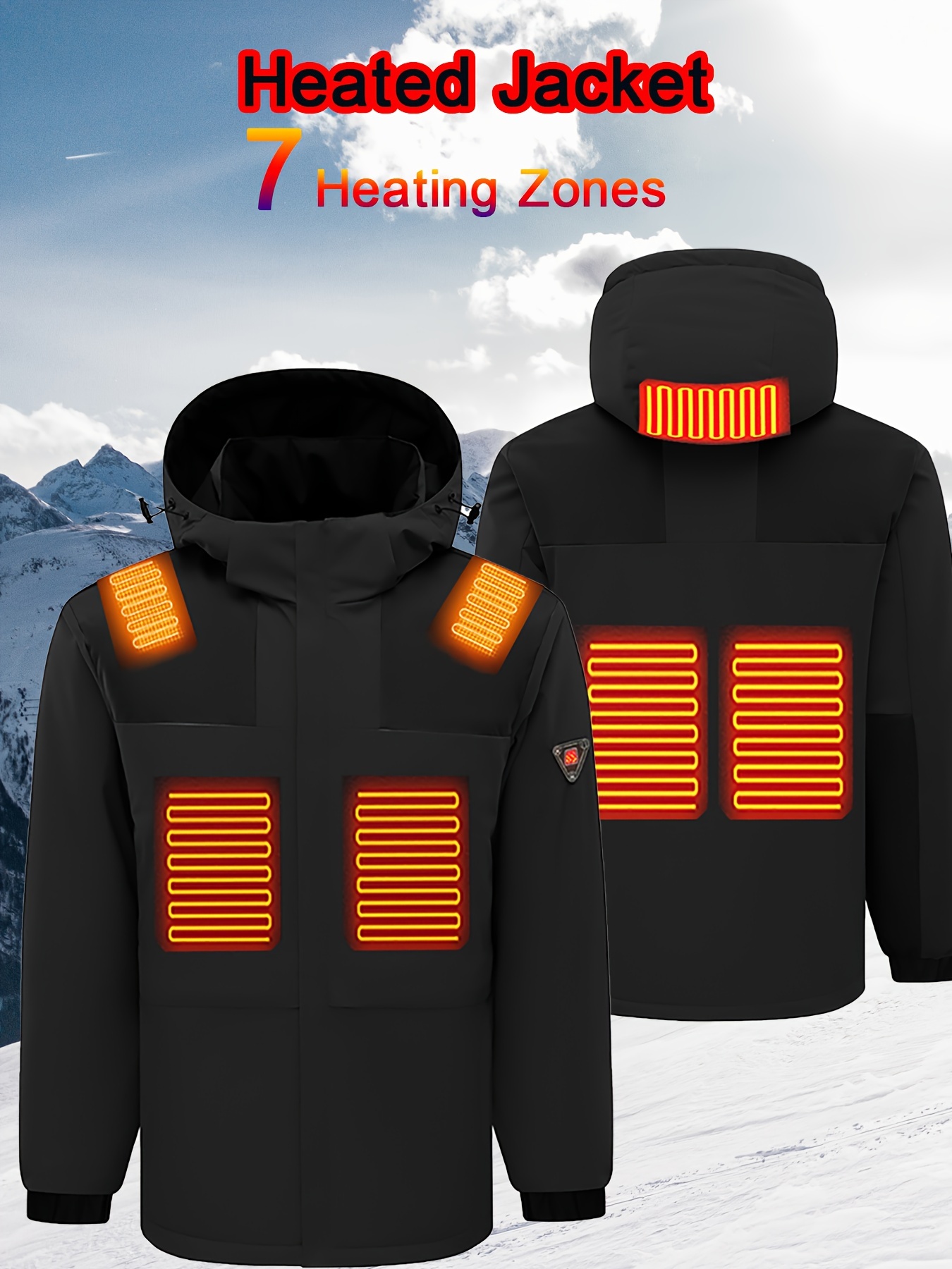 mens smart heating detachable hooded jacket windproof warm contant heating outdoor coat mens clothing for winter for camping running and climbing without battery pack