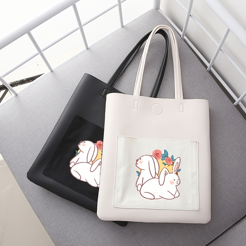 Fashionable Versatile Single Shoulder Bag With Large Capacity Pu Handbag  Rabbit Print Commuter Bag, Korean Style Unisex Tote