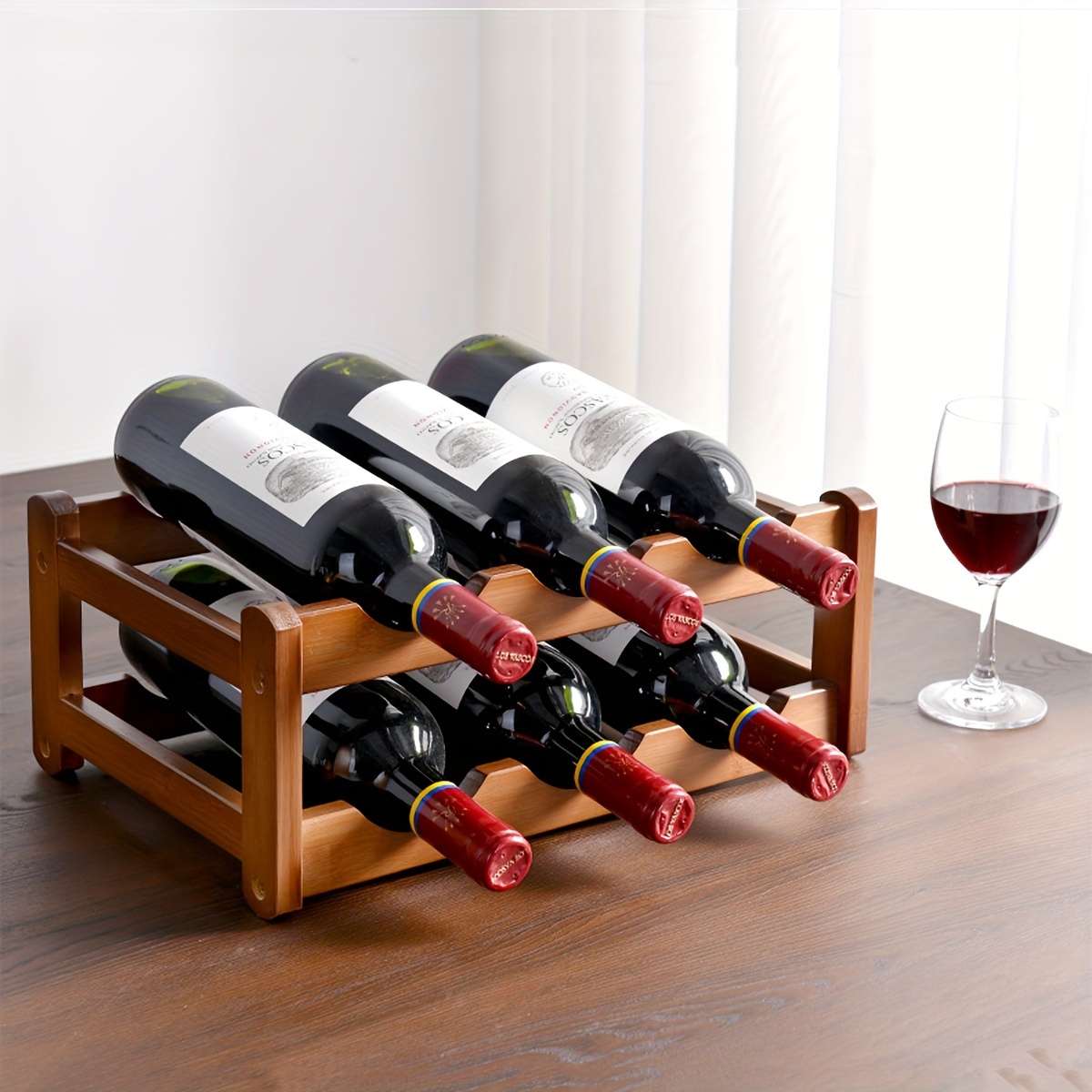 1pc Estante apilable para vinos en la encimera, estantes pequeños de metal  para vinos, soporte para vinos de 6 botellas / 8 botellas y soporte para co