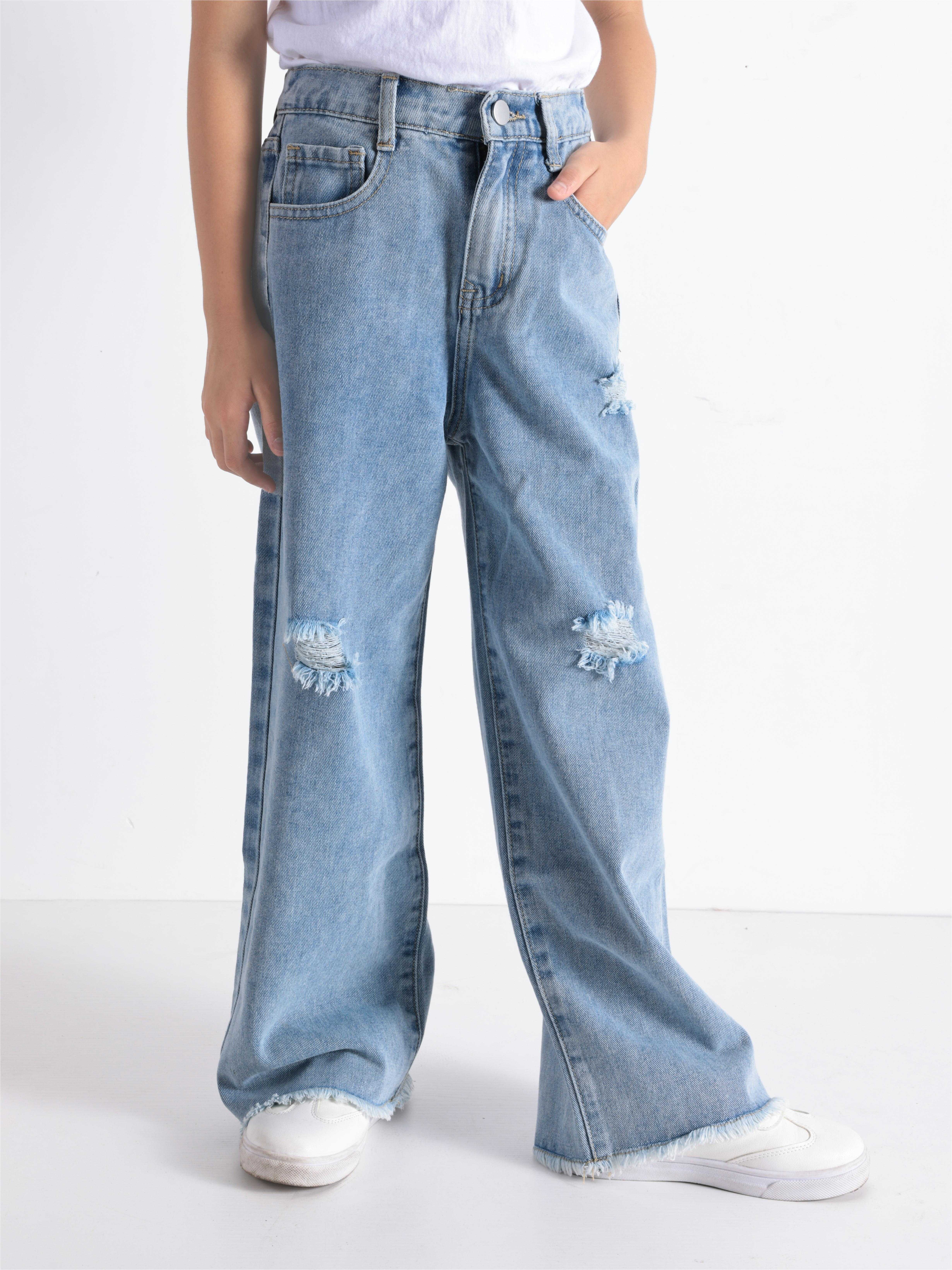 Teenage Girls High Waist Wide-leg Jeans Loose Soft Denim Pants