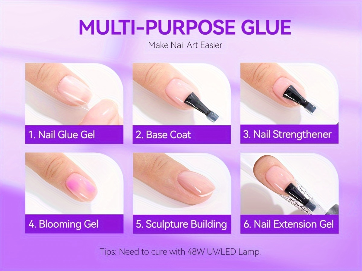 Gelike EC 6 in 1 Nail Glue Gel for Acrylic Nails Long Lasting, Curing  Needed UV Extension Glue for False Nail Tips and Press on Nails, Nail  Repair Treatment 1PCS NAIL GLUE