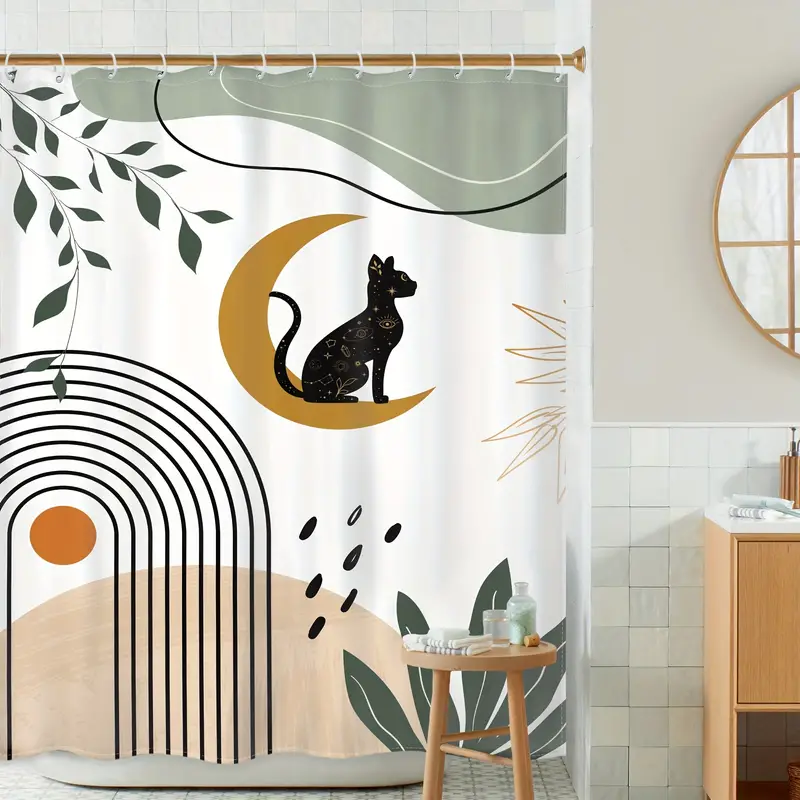 Boho Cat Leaf Pattern Shower Curtain Waterproof Curtain - Temu