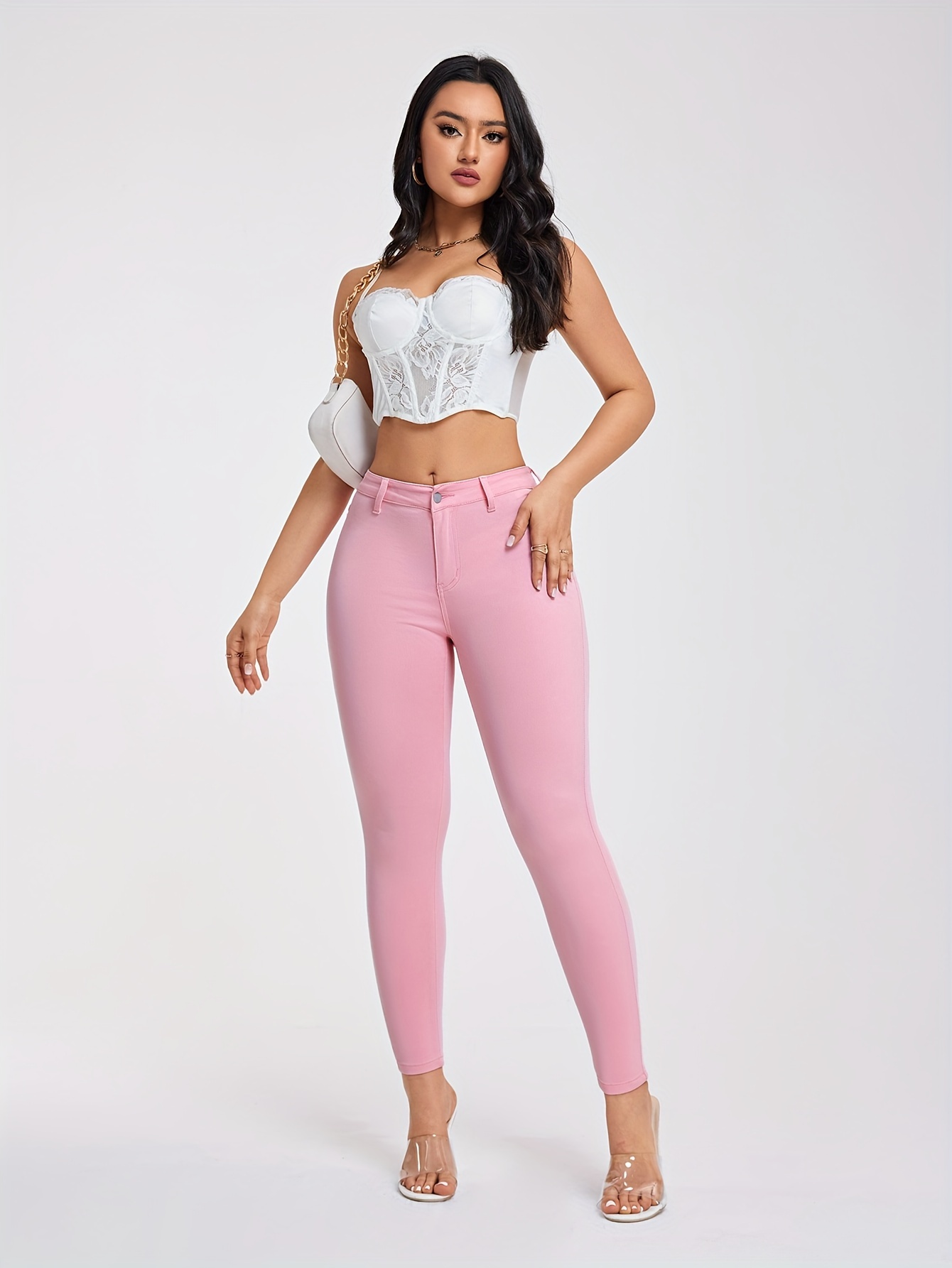 Peached mid-rise cropped leggings in pink - The Upside