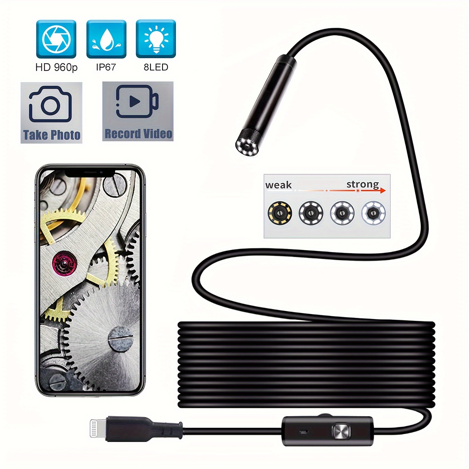 Industrial Endoscope Hd 1m Wired Camera Direct Connect With - Temu