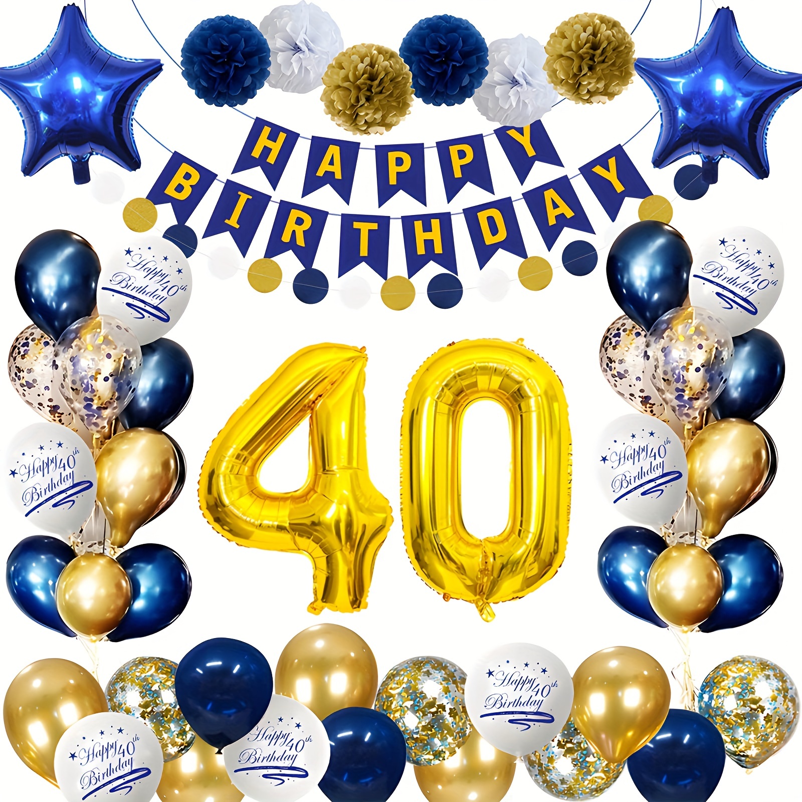 Decoraciones de cumpleaños n. 40 para mujer, globos de fiesta de cumpleaños  n. 40, banderines, banderines, banderines, banderines, pompones de papel –  Yaxa Colombia