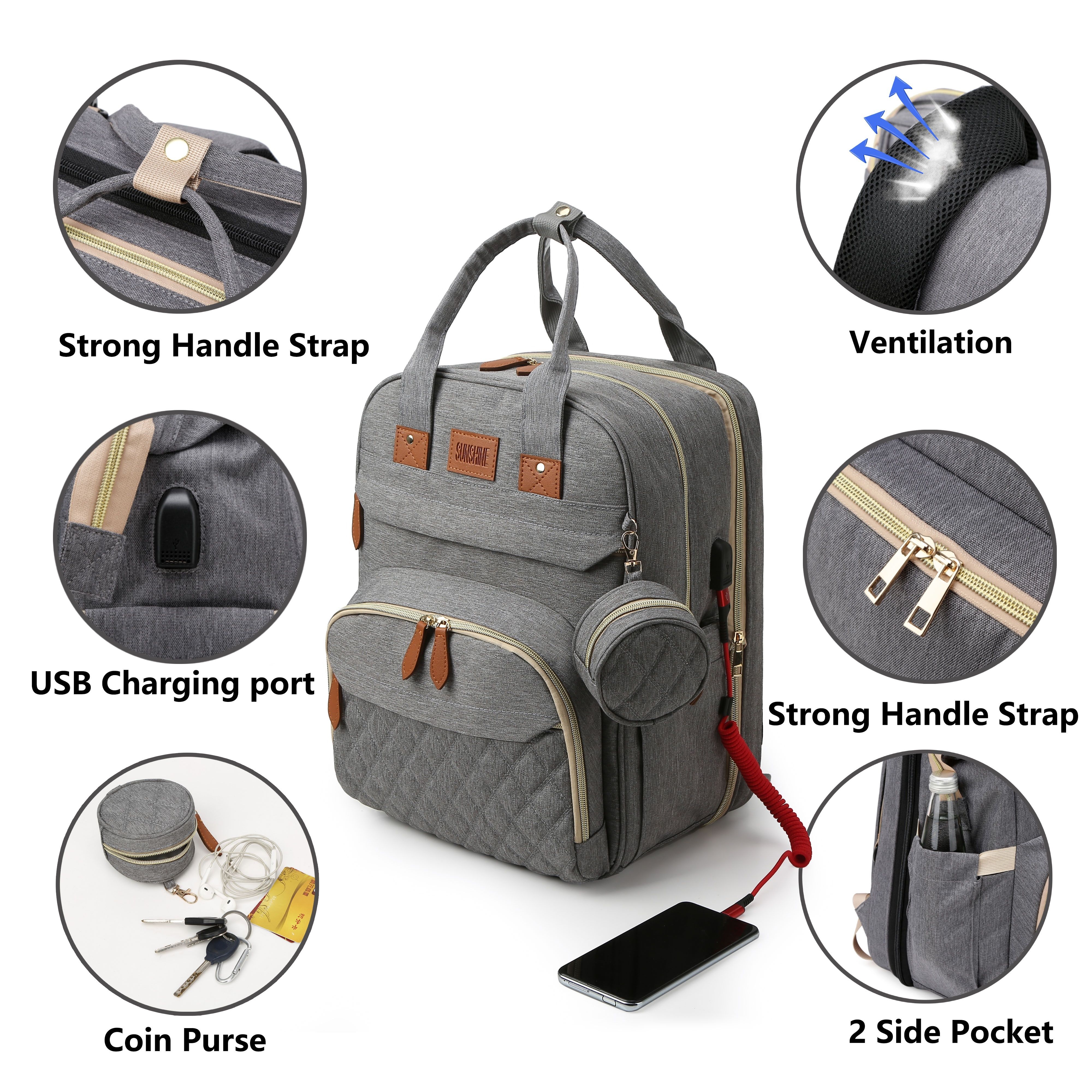 diaper bag backpack diaper changing station with usb charging port multi functional mom travel baby diaper bag large capacity diaper backpack with changing pad baby bag for moms dads baby registry search shower gifts waterproof and stylish details 0