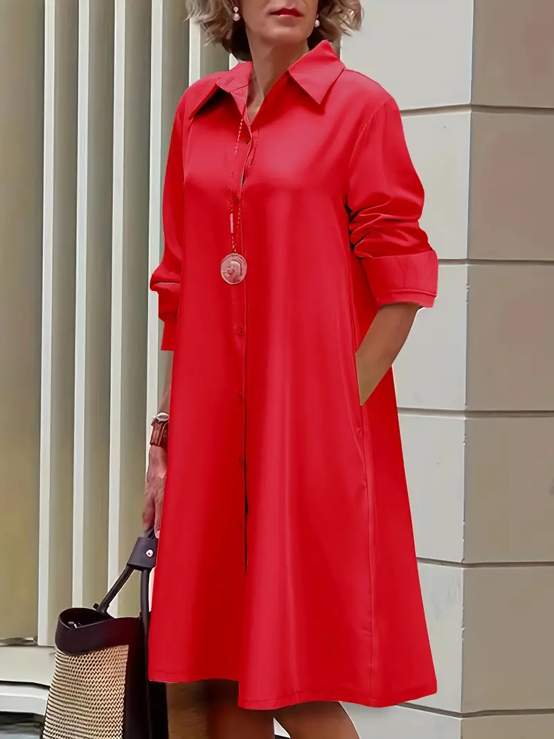 Plus Size Casual Dress Women's Plus Solid Button Long Sleeve - Temu