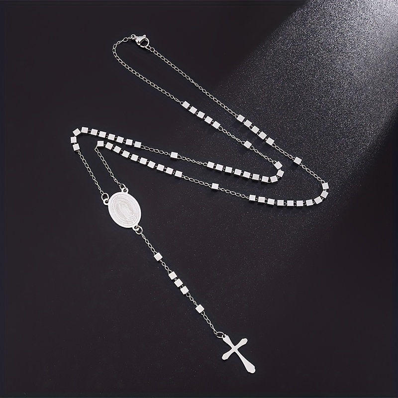 Men's Hip Hop 15mm MATTE BLACK Beads Guadalupe Rosary & Jesus Cross  Necklace BK