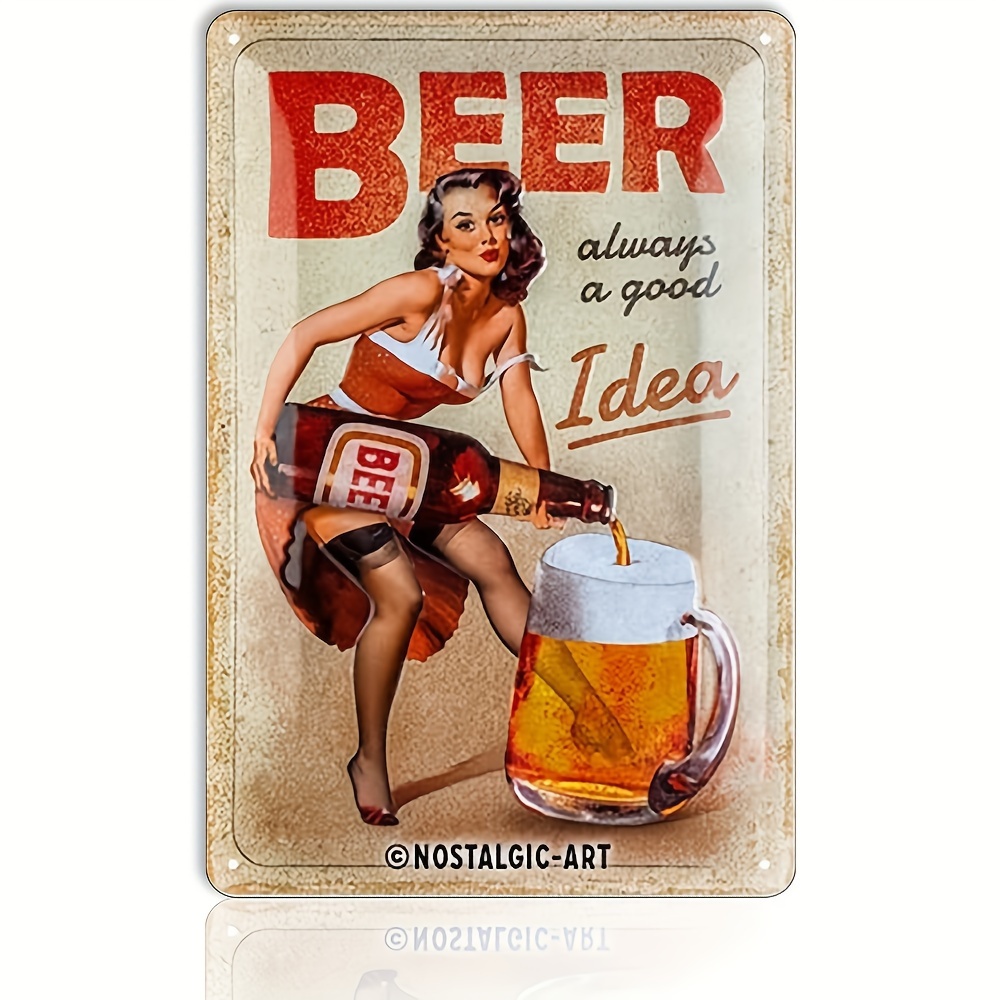 1pc Divertente Beer Station Metallo Targa In Metallo, Poster Darte Retrò,  Segno Regalo Decorativo, Segno Di Lavanderia, Poster Da Parete Artigianale,  Caffè Camera Da Letto Pub, Bettie Service Station Pin Up Girl