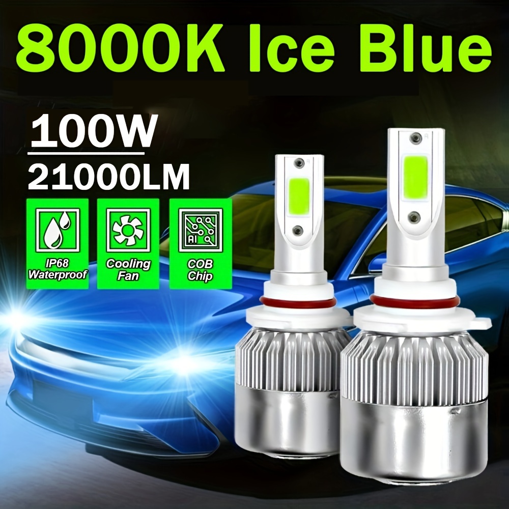 C6 COB LED H4 H7 Car Headlights 8000K Ice Blue Bulbs H1 9005 9006