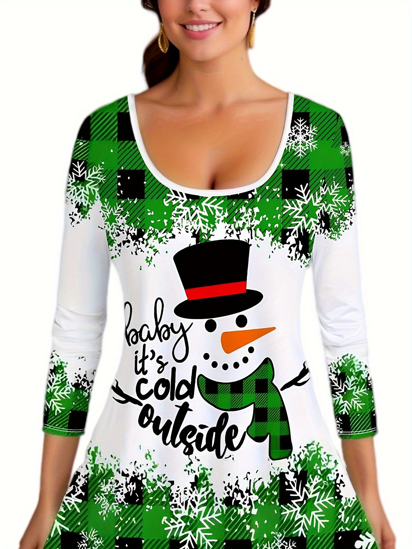 Plus Size Christmas Outfits Set Women's Plus Snowman Slogan - Temu