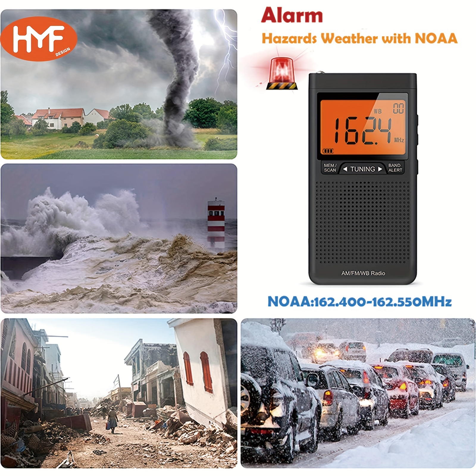 NOAA Weather AM FM Radio portátil funciona con 2 pilas AA con auriculares  estéreo, pantalla LCD, reloj despertador digital, temporizador de sueño, la