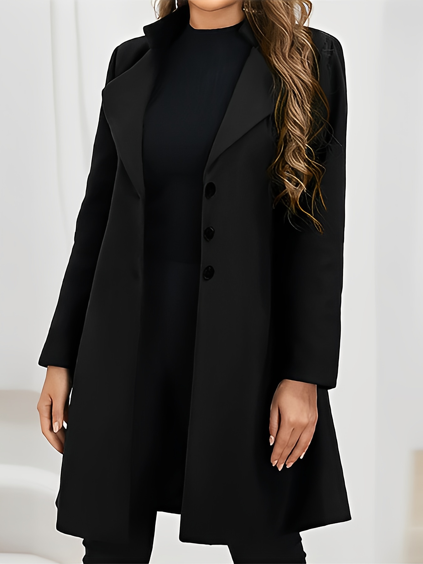 Single Breasted Solid Coat Elegant Long Sleeve Collared - Temu