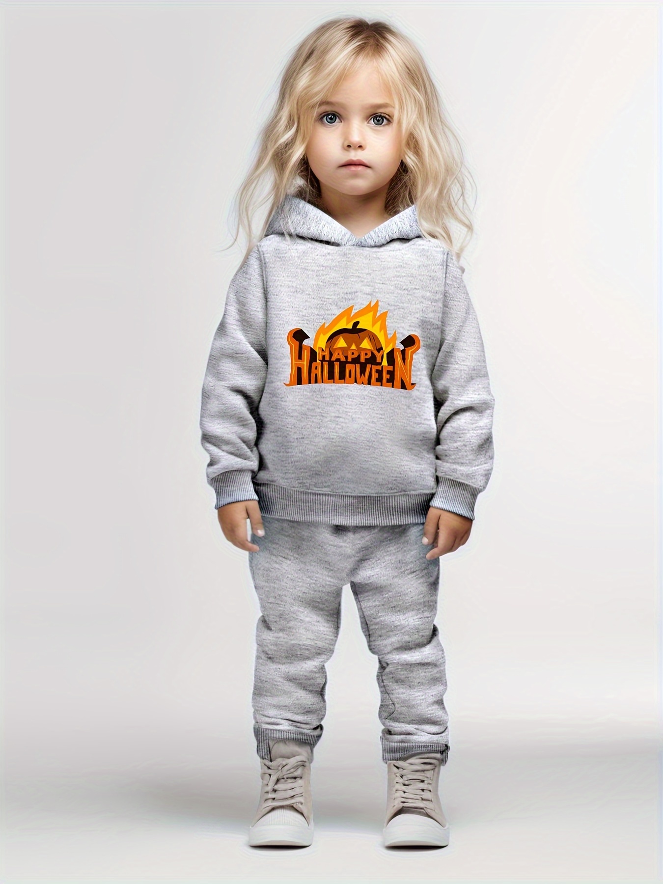 Fire Pumpkin Print Hoodies Jogger Pants Girls Comfy Outfits - Temu