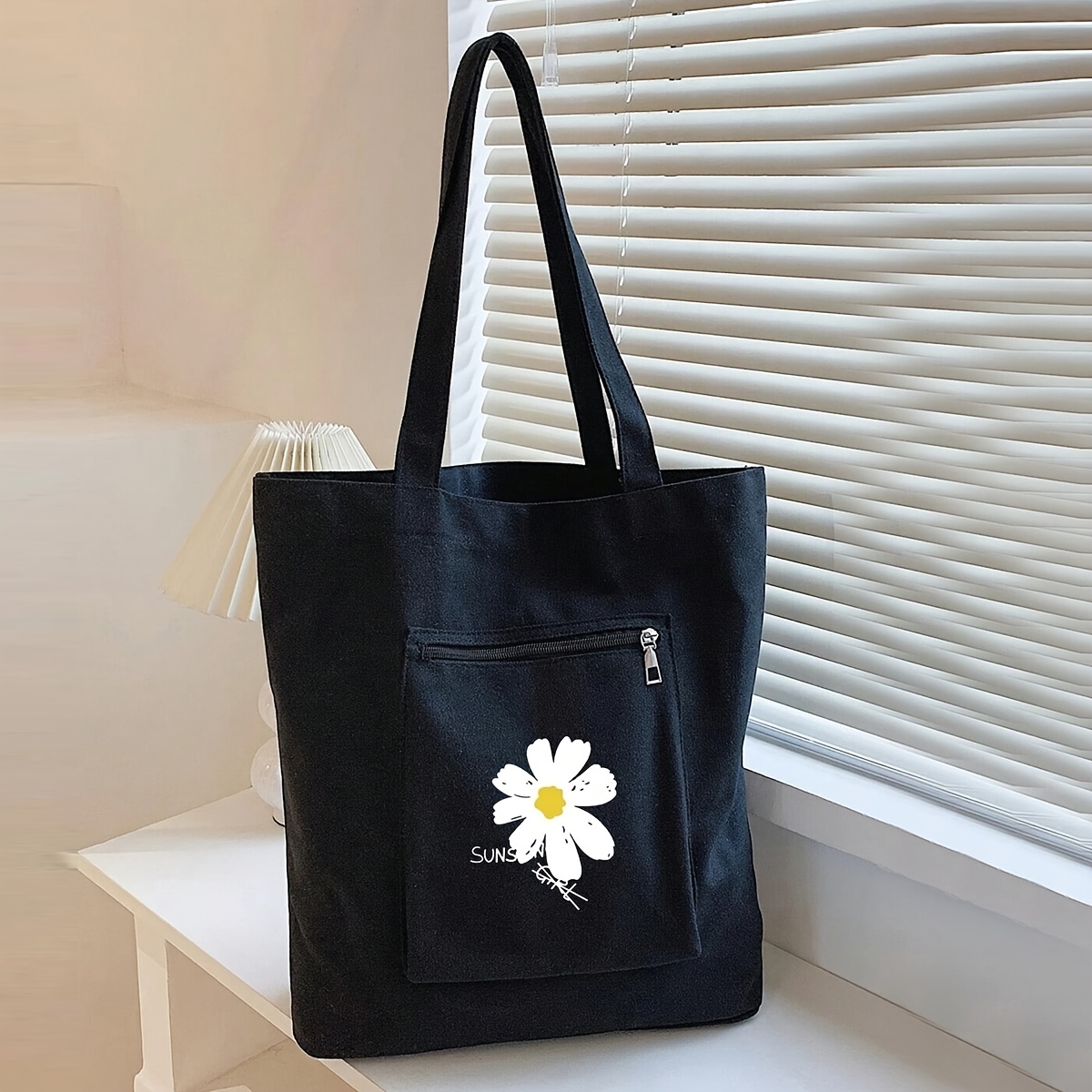

Cute Floral Print Tote Bag, Large Capacity Canvas Shoulder Bag, Women's Casual Handbag & Reusable Shopping Bag