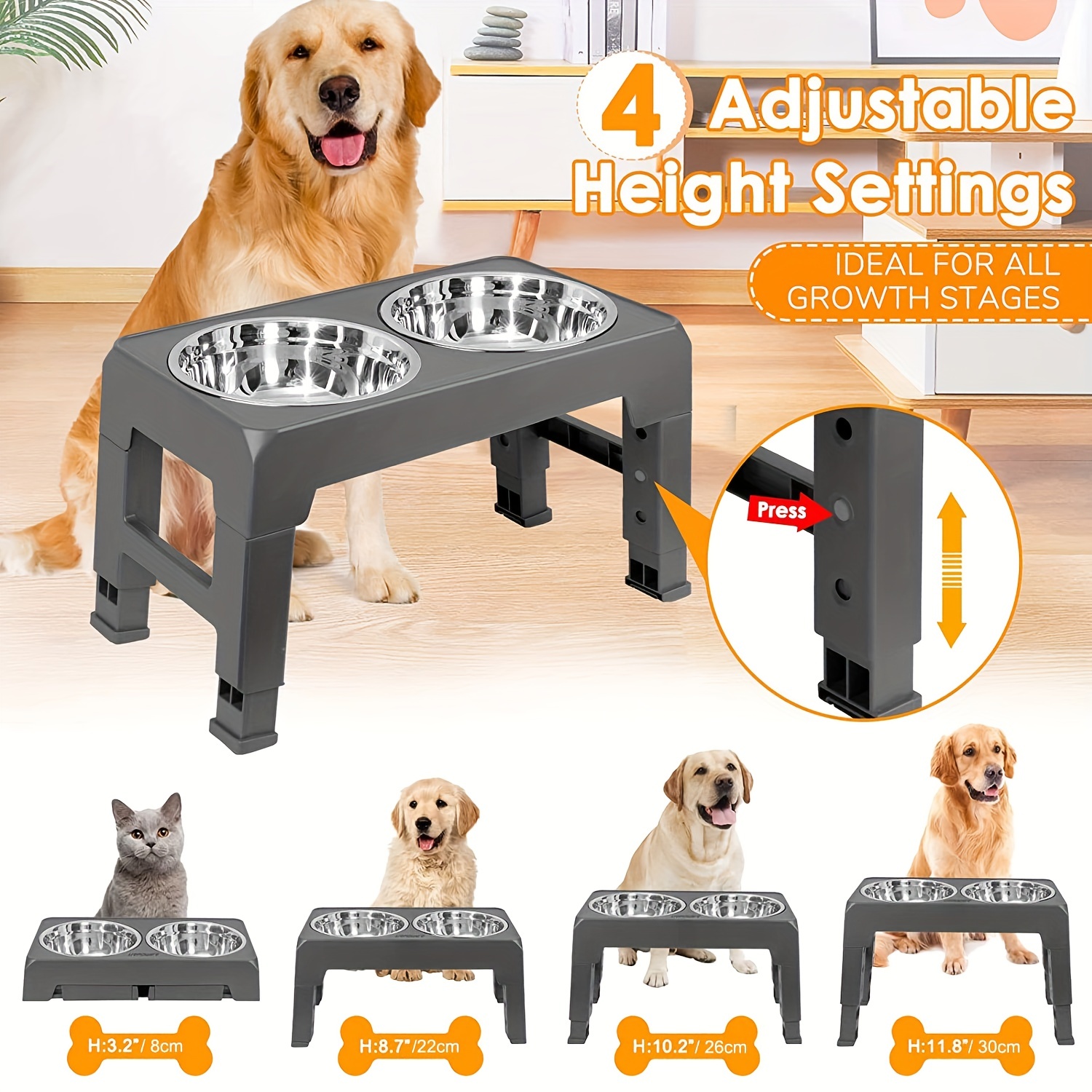 Elevated Dog & Cat Bowls, 6 Adjustable Heights Raised Food Water Feeder Bowl  with Stand, 1 Pack - Pick 'n Save