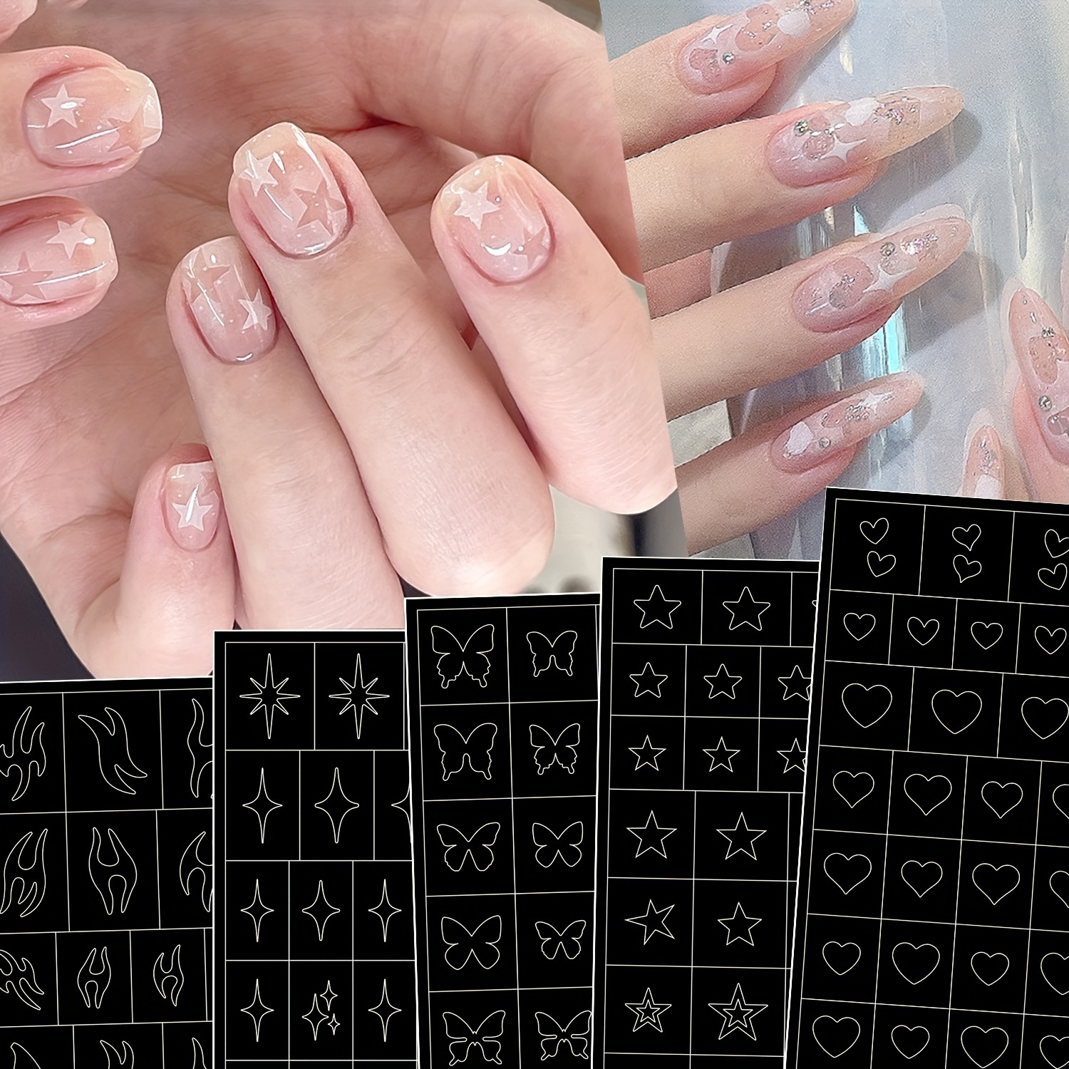 Airbrush Nail Stencils Stickers For Nail Art 3d Self - Temu
