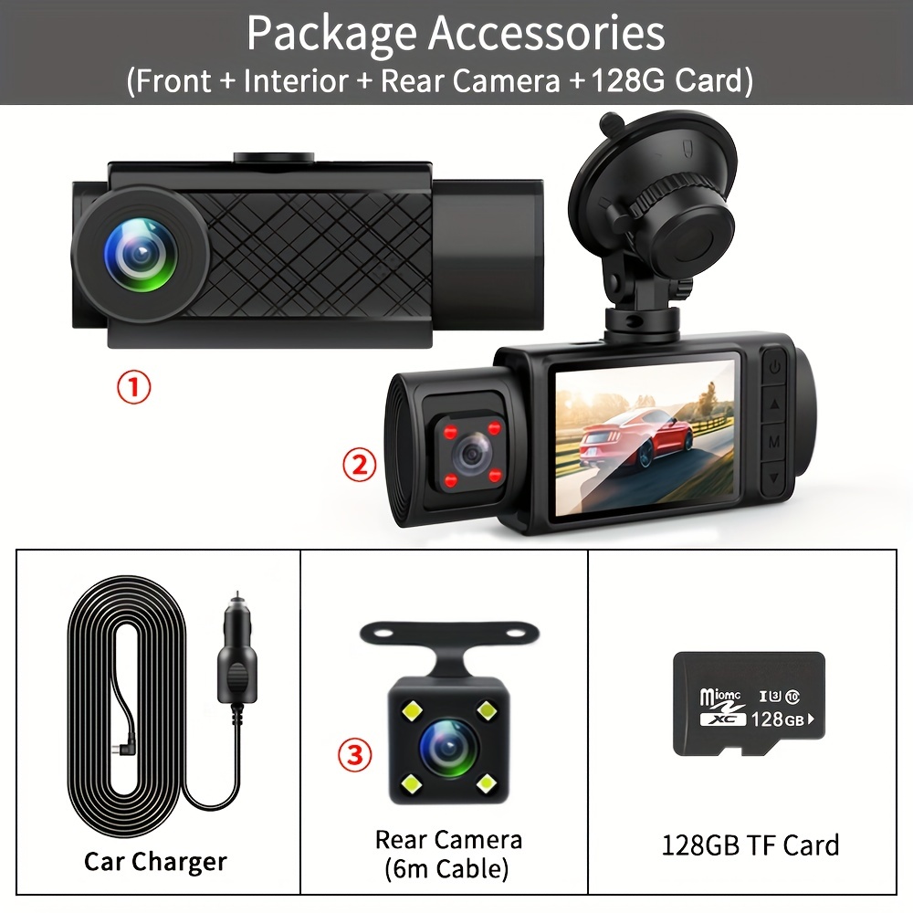 3 Channel Dash Cam For Car Camera Video Recorder Dashcam - Temu