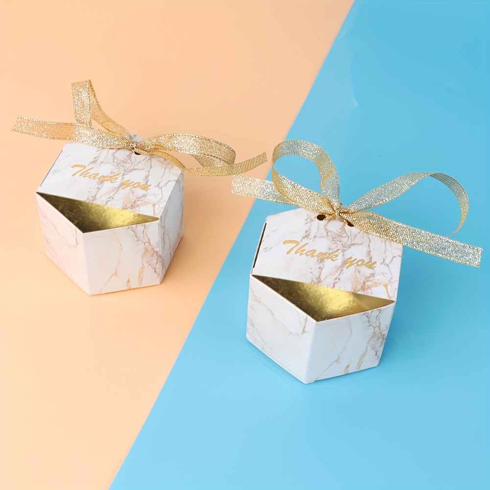 50pcs Mini Wedding Favor Box, Gift Boxes Candy Boxes with Gift Ribbons for Wedding Party Favor Party Decoration, Gold