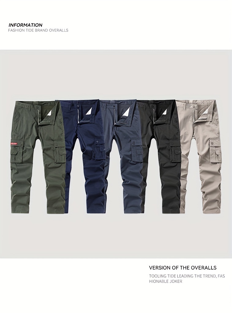 Solid Multi Flap Pockets Men's Straight Leg Cargo Pants - Temu