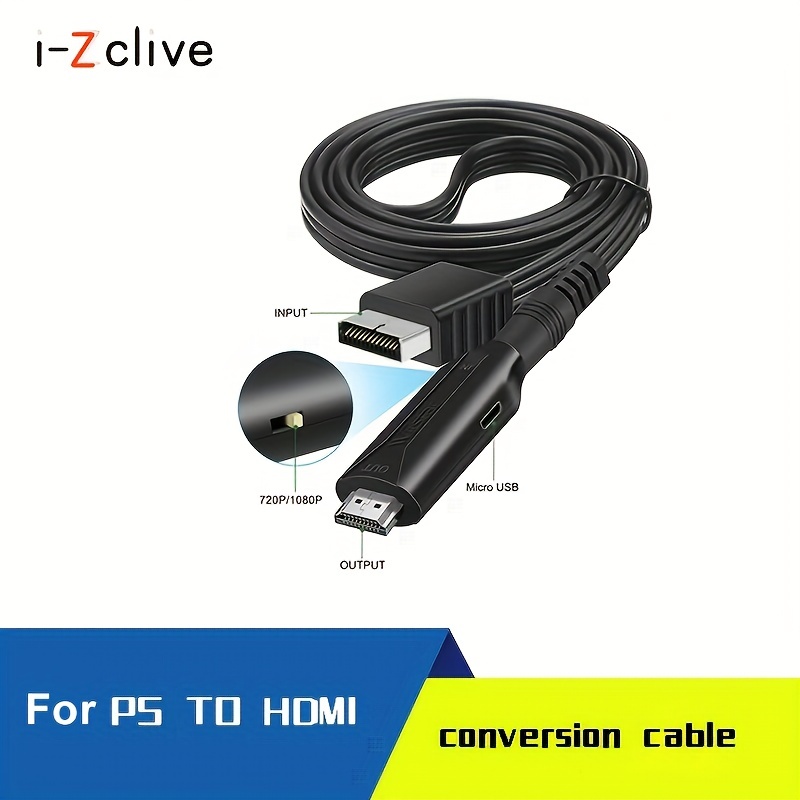 Adaptador PS2 a HDMI, convertidor PS2 a HDMI compatible con PS 1/2/3  compatible con interruptor de relación de aspecto de pantalla 4: 3/16: 9
