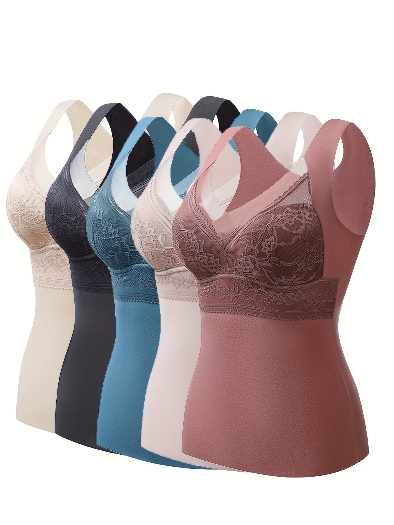 Thermal Fleece Lined Racerback Lace Camisole Set For Women Warm