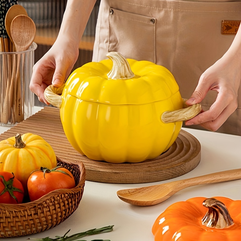 Kitchen Halloween Party Holiday Decorations Creative Cute Pumpkin Bivalve  Pot Large Crock Pot with Lid Liner Ceramic Tableware - AliExpress
