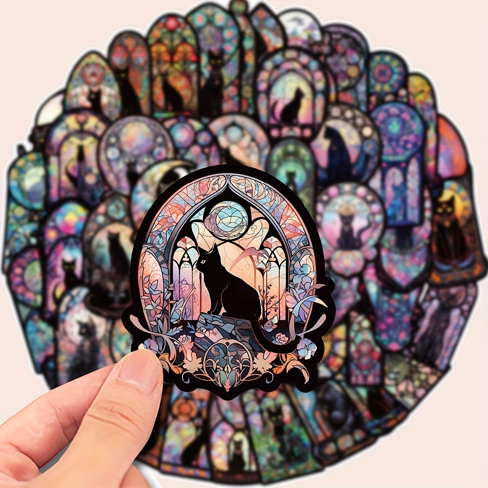 Image of 50 Waterproof Graffiti Stickers Of Gothic Cats For Decorating Laptops, Phones, Notebooks, Water Bottles, Helmets, Guitars, And Suitcases