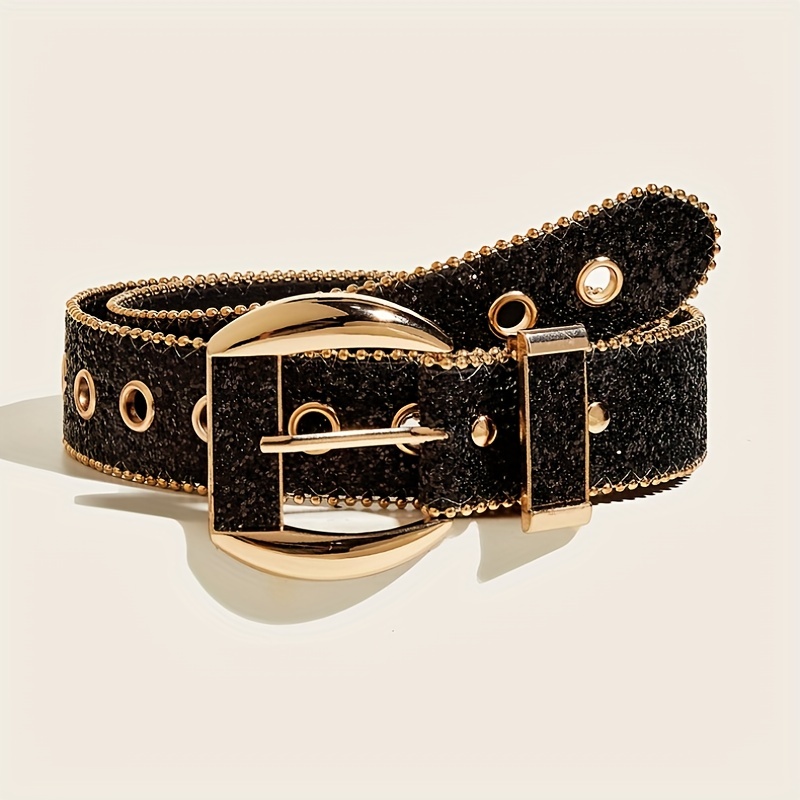 Punk Sequin Glitter Belt Eyelet Hollow Out Hip Hop Belt Unisex