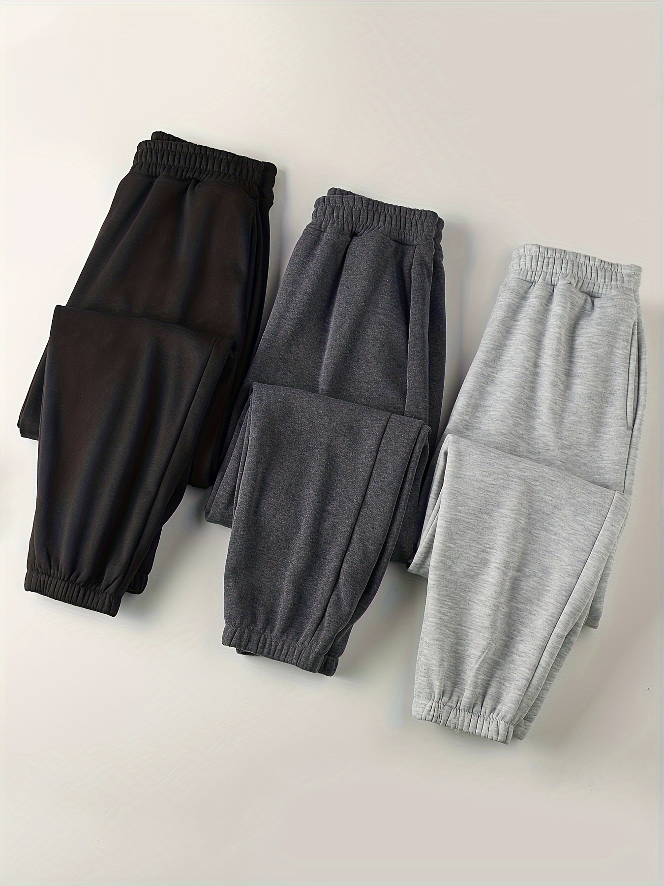 3pcs Solid Elastic Waist Sweatpants