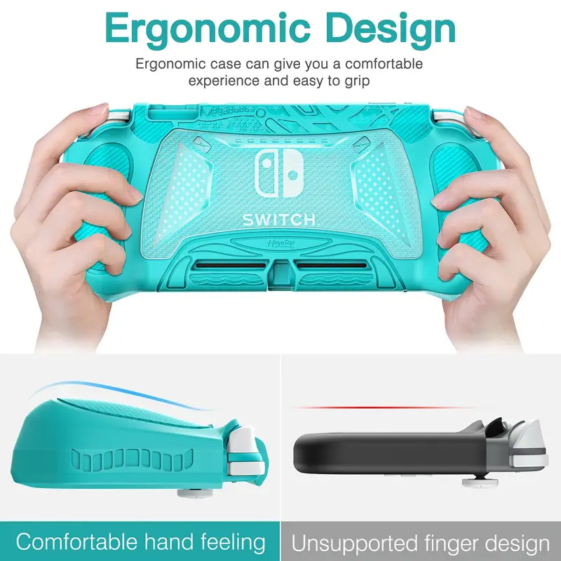 for switch lite case cover for switch lite protective case with game card storage tempered glass screen protector and thumb grip switch lite grip case anti scratch non slip case turquoise details 2