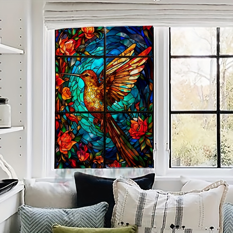 1 Roll Stained Glass Window Film, Owl Hummingbird Static Cling Decorative  Window Film Window Tinting Film For Home, Non-Adhesive Glass Window Decals D
