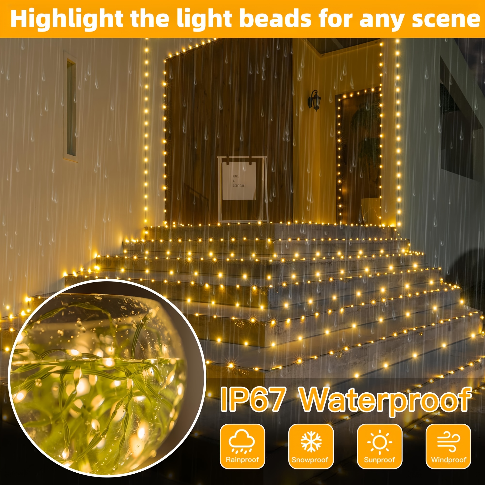 340 Feet 1000 LED Garden String Lights, Outdoor Waterproof Christmas Tree Lights, With 8 Modes Remote Timer, For Outdoor Indoor Christmas Decoration, Outdoor Multi-colored White Warm With Cable Tray, 7X12 Pure Copper Wire Color Box Packaging details 4