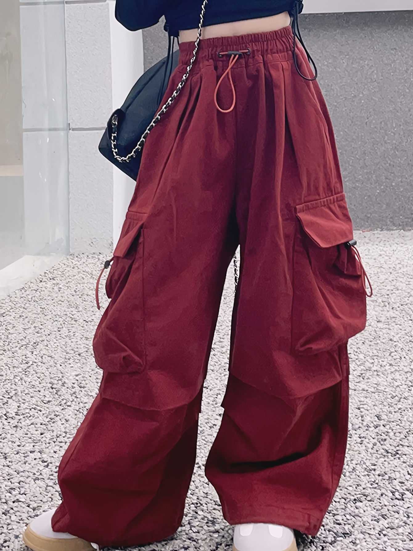 Tween Girl Solid Basic Cargo Pants Functional Pockets - Temu Canada